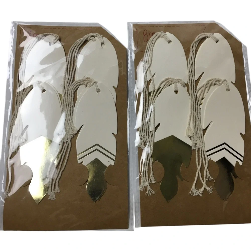 GIFT TAGS Feather Stripe Gold Glitter Metallic 28 Total Die Cut Labeling NWT